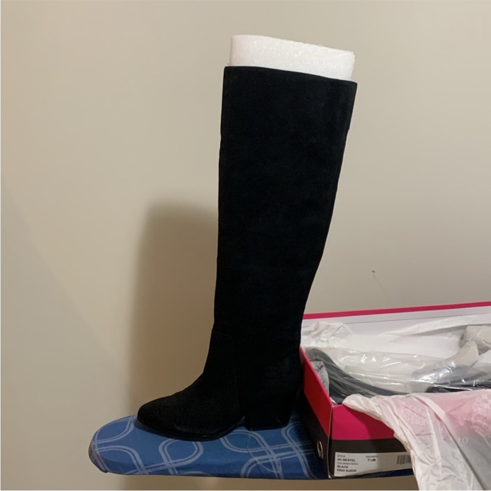 Black suede knee high boot